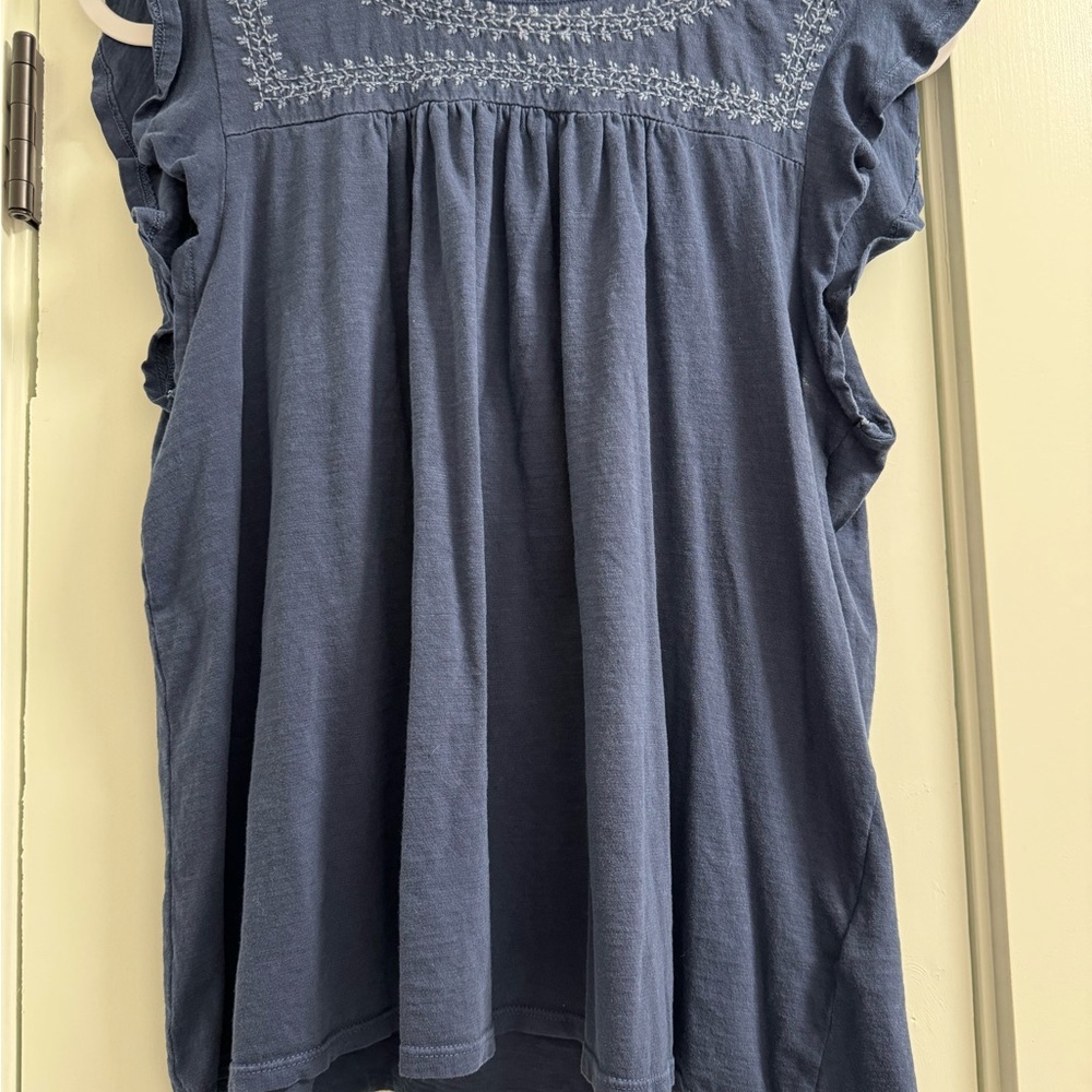 Lucky Brand Navy Embroidered Blouse